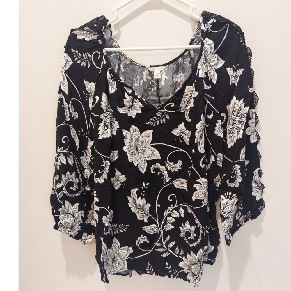 Cato women's black floral 3/4 sleeve shirt size 22/24W